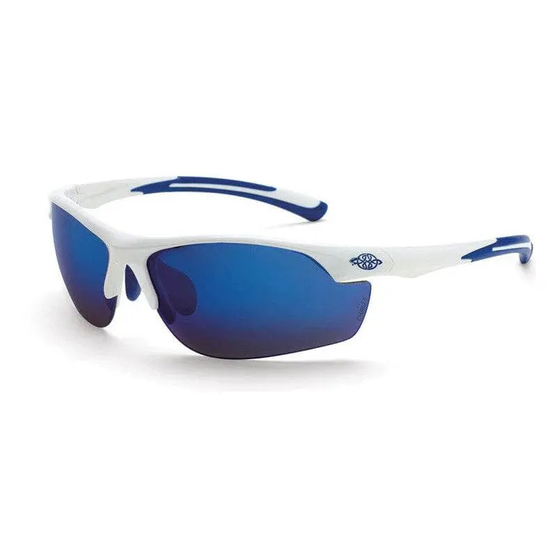 Wraparound Safety Glasses with White Frame, Blue Mirror Lenses & Rubber Grips, ANSI Z87.1+ Eye Protection with 99% UV Block, Safety Glasses Goggles, Eye Protection Glasses