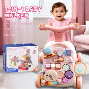 Baby Sit-to-Stand Learning Walker, 2 in 1 Baby Walker for Girls Boys, Educational Baby Push Walkers with Entertainment Activity Table, Baby Music Learning Toy Gift for Infant Boys Girls (Pink)