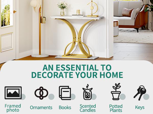 DWVO Gold Console Table, Modern Sofa Table for Living Room, Hallway, Entryway, 40 inch Narrow Entryway Table, Faux Marble White DWVO Gold Console Table, Modern Sofa Table for Living Room, Hallway, Entryway, 40 inch Narrow Entryway Table, Faux Marble White