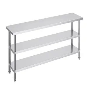 Stainless Steel Food Prep Table, 14 x 60 x 34 Inch, Commercial Kitchen Work Table, Two Adjustable Undershelves, Heavy Duty Metal Prep Table For BBQ, Catering, Restaurant, Bakery, Home Kitchen, And Garage