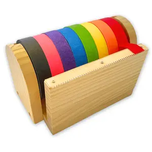 Wooden Masking Tape Dispenser with Acrylic Serrated Cutter | Multi-Roll Washi Tape Organizer for Kid Crafts, Classroom, Desk & Home | Montessori-Inspired (Acrylic Serrated Cutter) [Masking Tape NOT Included]