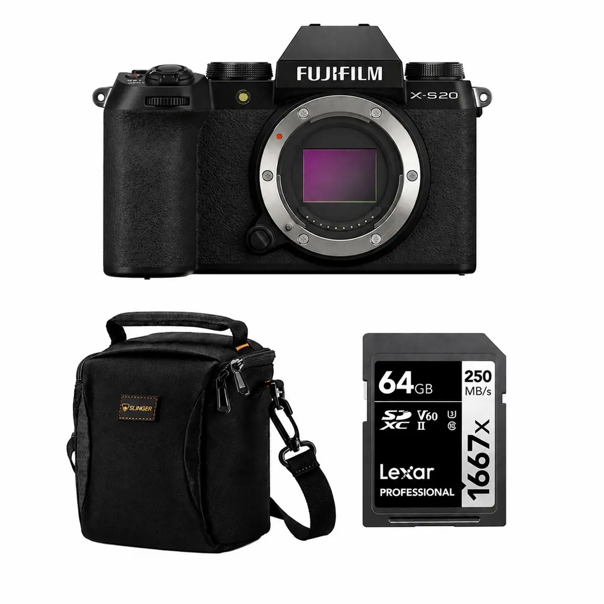 Fujifilm X-S20 Mirrorless Camera, Black, Bundle with 64GB SDXC Memory Card and Shoulder Bag