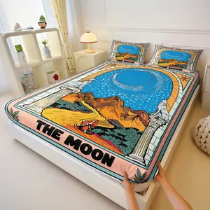 3 Pcs Unique Creative Print Fitted Sheet Set (Includes 2 Pillowcases), High Elastic Fit Non-Slip, Ultra-Soft Skin-Friendly Breathable Wrinkle-Resistant, All-Season Bedding for Home Bedroom Dorm