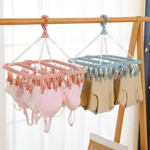32-Clip Multipurpose Hanging Clothes Dryer - Durable Plastic Laundry Hanger, Multifunctional Clothes Hanger, No-Electricity, Space-Saving Socks & Underwear Drying Rack for Home, Bathroom, Dorm, Closet Storage Organizer, Laundry Hooks Clips - 1pc