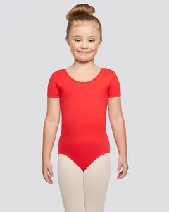 Girls Bowknot Short Sleeve Cotton Ballet Leotard