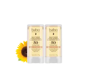 Babo Botanicals Daily Sheer Tinted Mineral Sunscreen Stick SPF 50 Duo – Water Resistant (80 Minutes) – Dermatologist Tested – Fragrance Free – EWG Verified – 0.6 oz (17 g) Each