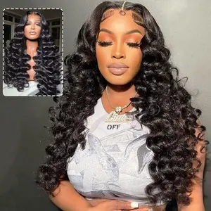 Loose Deep Wave Lace Front Wigs Human Hair 200 Density Glueless Wigs for Women Blended Hair Loose Wave 13x4 HD Transparent Lace Front Wigs Pre Plucked with Baby Hair Natural Black Color