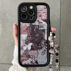 Vintage Oil Painting Butterfly Pattern Phone Case, TPU Total Protective, Durable & Drop-resistant Protective Case with Lanyard for iPhone 16 Pro Max 15 14 13 12
