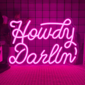 Howdy Darlin’ Led Lighted Neon Sign , Howdy Cowboy Wall Art, Funny Home Decor, Western Signs Nightstand Decor, Positive Affirmations Sign, Led Neon Lights, USB Powered Lamp, Home Decoration Lamp