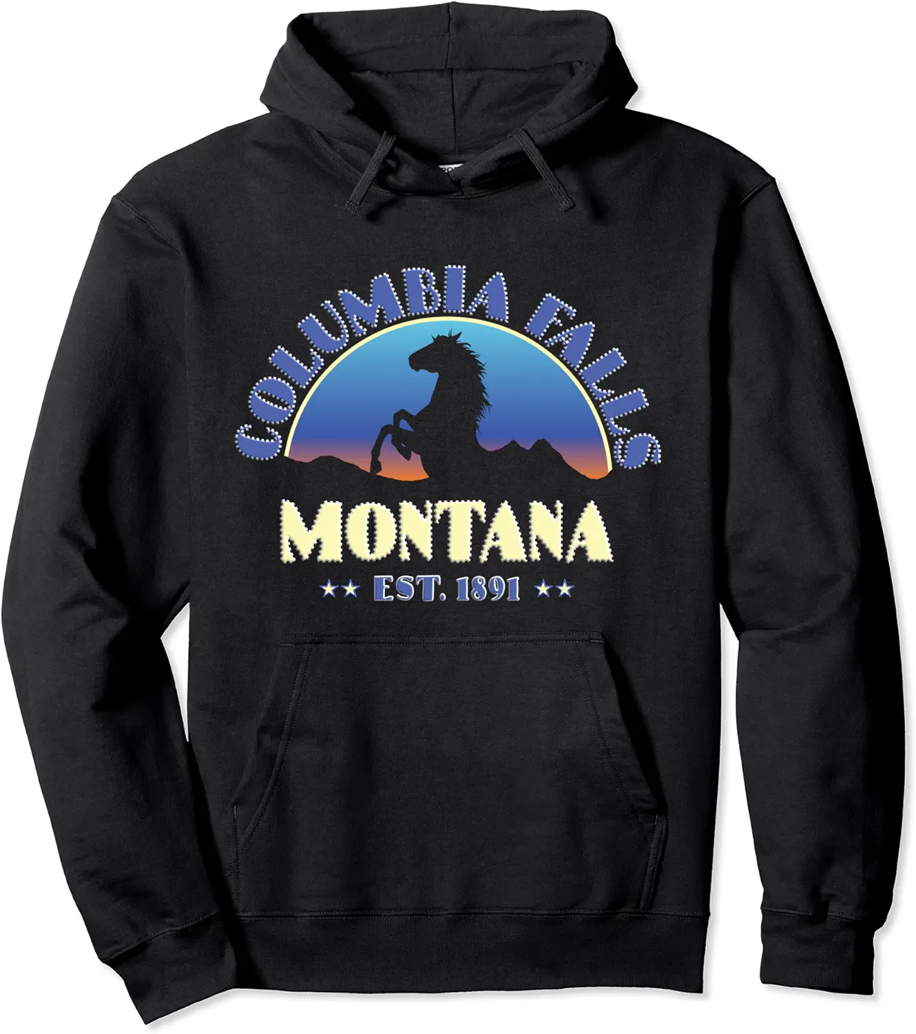 Columbia Falls Montana MT Wild Horse Pullover Hoodie - Clydebell Shop 58B09G5Q527C