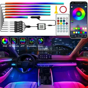 Car LED Interior Light 6 In 1 RGB Acrylic Kit 64 Colors Dynamic Atmosphere Light with APP Remote Control High Brightness Automotive Vehicle Decor