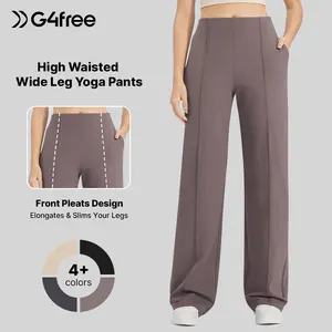 G4Free Wide Leg Pants for Women - Yoga Pants with Pockets, Soft Bottom, Loose Fit, Trendy Style, High Waisted, Flattering Cut, Daily Wear Classy Look Stretch Fabric