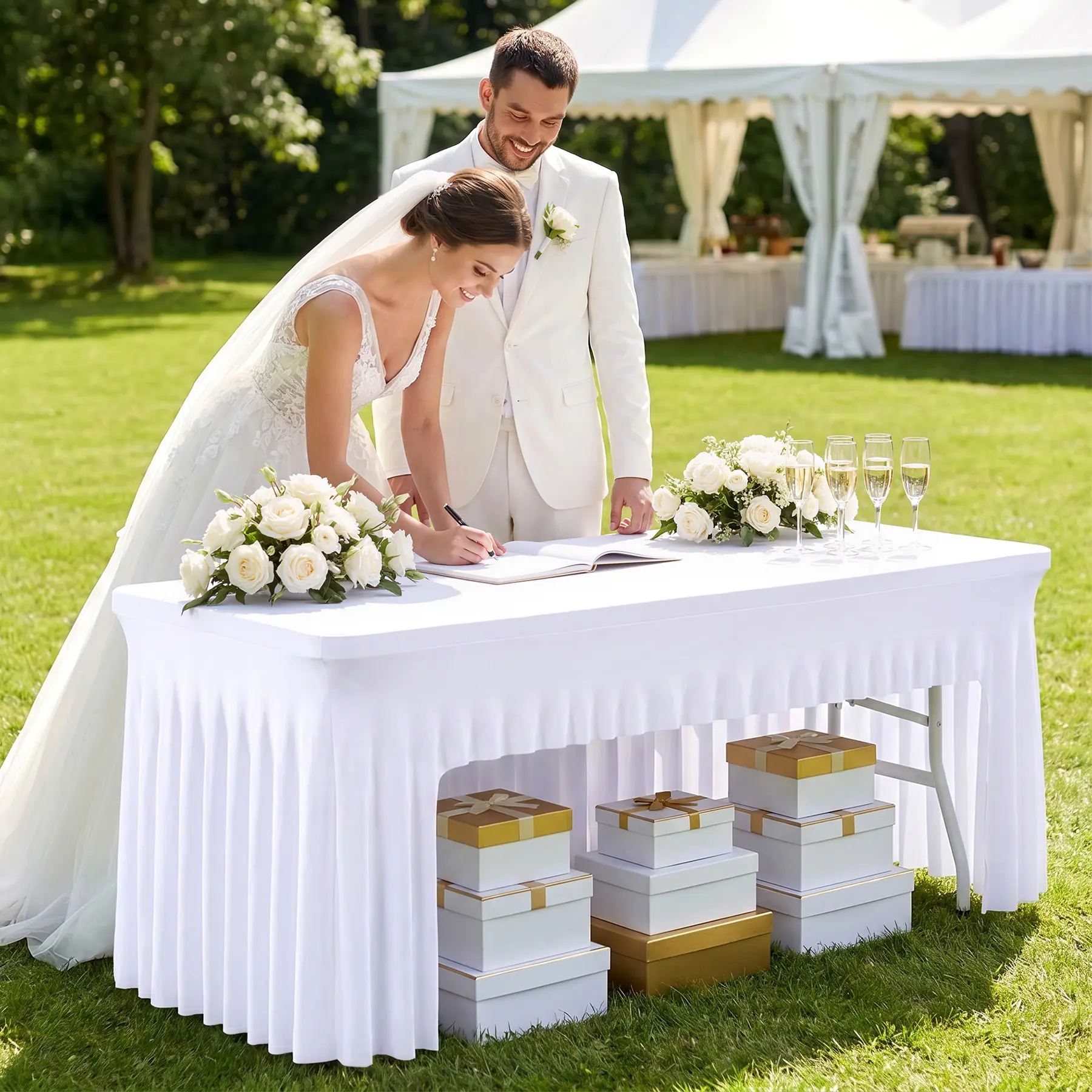 2/4 Panels Rectangle Tablecloth Table 6 FT Cover for Rectangular Tables  Washable Spandex Banquet Buffet Parties Holiday Dinner Wedding Meeting