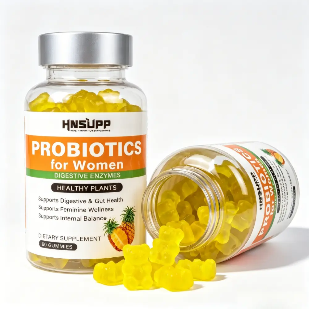 Vegan Women Probiotic Chewable Gummies with XOS FOS Prebiotics & Multi Digestive Enzymes, Non-GMO Gluten Free Dietary Supplement, Support Gut Microbiome & Feminine Wellness, 60 Pineapple Flavor Gummies