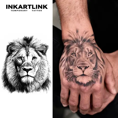 INKARTLINK Semi-Permanent Skin-Safe Temporary Tattoos (2 Sheets, Single Item) - Realistic Lion Head, 1-2 Weeks Long-Lasting, Waterproof, Matte No-Reflection Art for Adults, All Skin Types