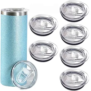 6 Pack 20 oz Skinny Tumbler Replacement Lids | Clear Plastic Splash Proof Covers | Fits 2.64 Inch Mouth Coffee Cup Cooler Tops