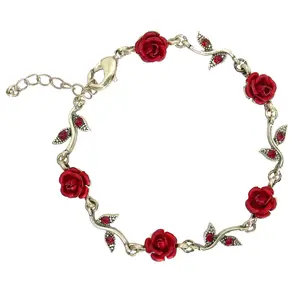 Adjustable Rose Flower Charm Wrist Chain Red Valentine s Day Gift Stacking Bracelet Love Symbol Bangle For Women Fashion Jewelry