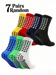 7 Pairs Youth Men Football Socks, Breathable Basketball Socks, Anti-Slip Grip Professional Sports Socks, Running Socks, Moisture Wicking, Elastic Socks