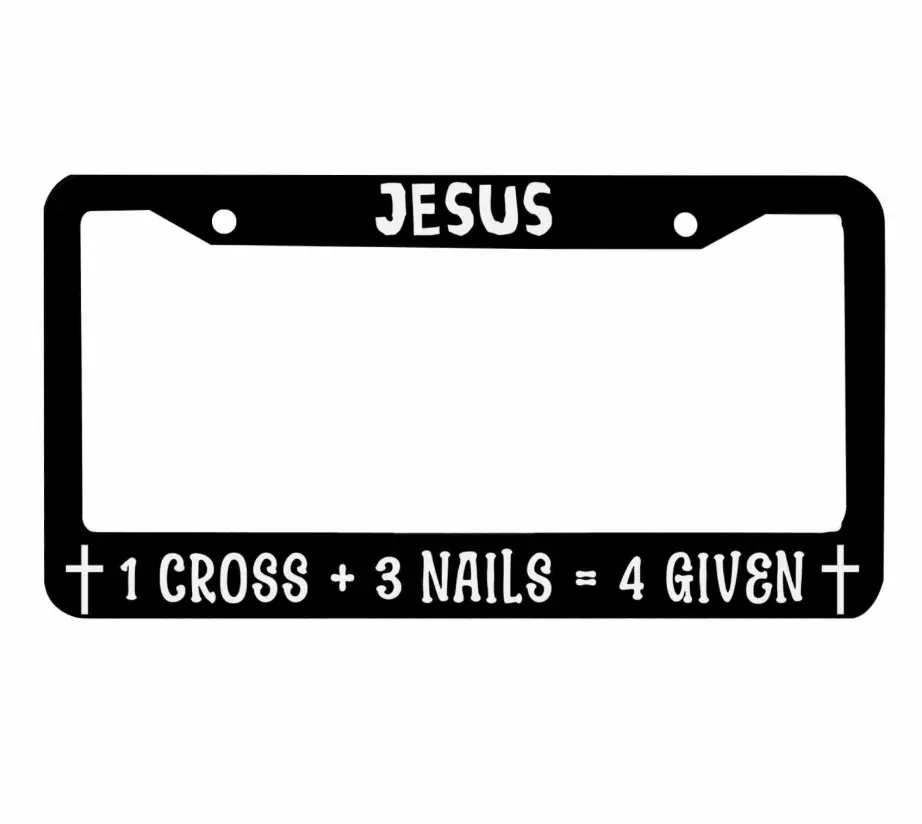 [Christian Faith Cross Style] Jesus 1 Cross 3 Nails 4 Given License Plate Frame, Universal Aluminum Metal Car Tag Holder, Religious Vehicle Decor, Inspirational Christian Auto Accessory Gift