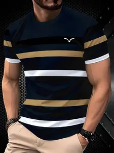 Men's Fashion Casual T-Shirt - 100% Polyester, Crew Neck Short Sleeve, Machine Washable, All Season Comfort, Smooth Fabric Streetwear Menswear