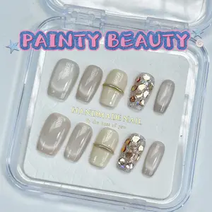 【A04】Square Cat Eye Sequins handmde press on nails