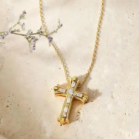 Women's 2-in-1 Cross Necklace - Double Layered Jewelry, Elegant Necklace, Unique Spiritual Copper Crucifix Pendant, 18+2" (50cm) Adjustable Exquisite Chain, Christian Faith Daily Accessory, Birthday/Anniversary Gift for Women