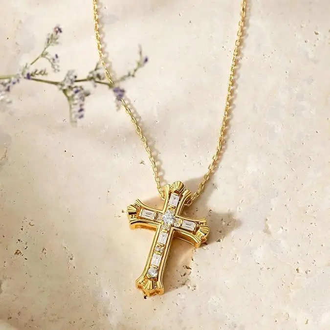 Women's 2-in-1 Cross Necklace - Double Layered Jewelry, Elegant Necklace, Unique Spiritual Copper Crucifix Pendant, 18+2" (50cm) Adjustable Exquisite Chain, Christian Faith Daily Accessory, Birthday/Anniversary Gift for Women