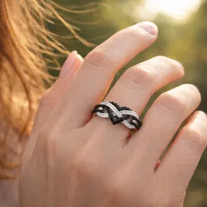 Eternal Knot Infinity Ring – Black & Silver Celtic Love Band - Size 10