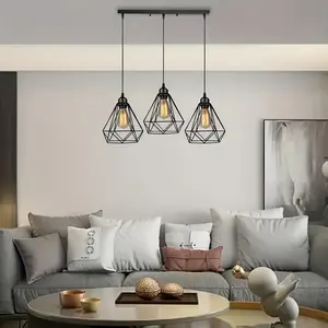 Vintage Industrial Style Chandelier, 3-Light Metal Structure, Adjustable Ceiling Mount Lighting Fixture, Home Decor for Dining Room & Kitchen Island