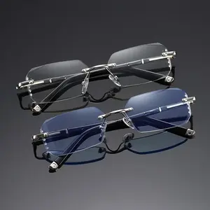 Elegant Rimless Reading Glasses for Men Vintage Style PC Frame Day of the Dead Decorations Set Large Geometric Tree Life Print