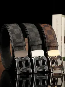 Classic Letter B Automatic Buckle Belt, Scratch-Resistant Leather, Fits Suit Jeans Pants, Trendy Style, Comfortable Fit, Belts Men