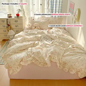 3-Piece Korean Style Bow Print Bedding Set, Includes Duvet Cover & Pillowcases,no insert, Breathable Fabric, All-Season Use, Easy Care, Bedroom Bedding Set