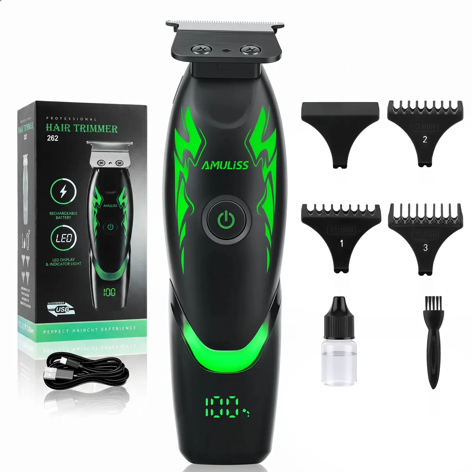AMULISS Beard Trimmer for Men,Zero Gapped Professional Hair Edger Clippers Multifunctional,180-Min Running Time,USB Fast Charging,T- Blade Trimmer for Beard,Haircut,Carving,Body Hair,Balding Trimming