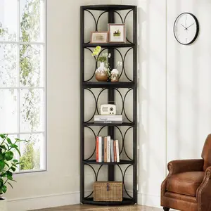 6-Tier Rustic  Shelf, 67-Inch Tall  Bookshelf, Narrow  Bookcase Display Shelf Organizer For Living Room, Bedroom, Small Place corner
