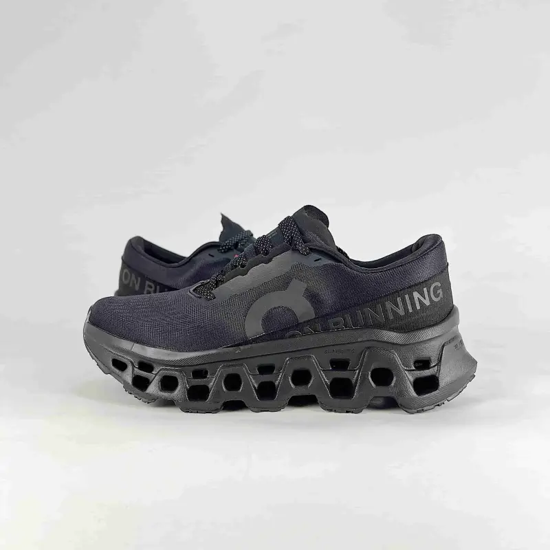 All Black Knit Mesh Running Sneakers Hollow Multi-Cavity Cushion Midsole Sweat Wicking Upper For Marathon Jogging Urban Walks