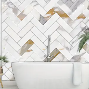 New 30-Sheet Peel and Stick Backsplash Tile, 4 in. x 12 in. Subway Gold Marble Stone Composite Waterproof Backsplash Tiles for Kitchen, Bathroom, Fireplac