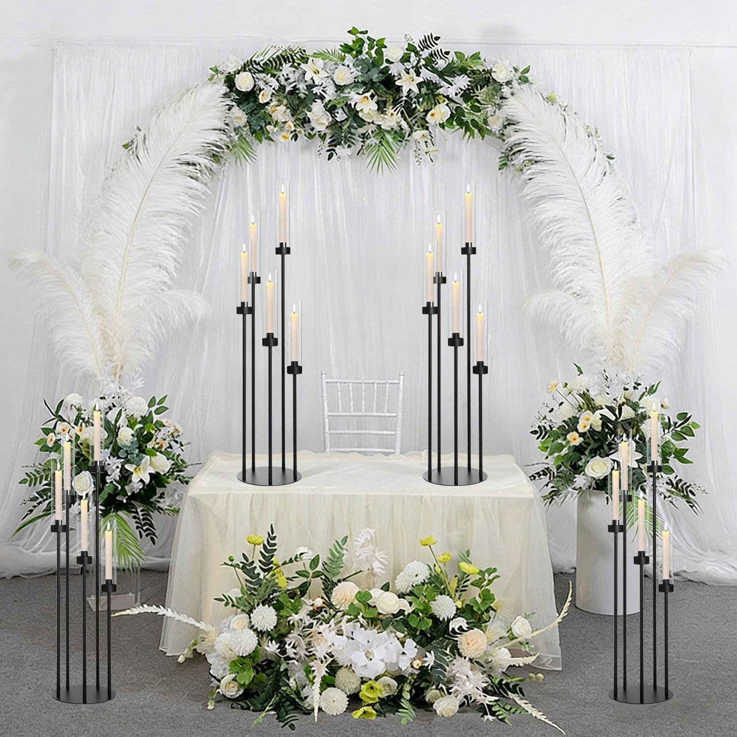 39.8" Matte Black 5-Arm Candelabra with Acrylic Shades,Tall Floor Candle Holder for Wedding Table Birthday Party Home Decoration Fit LED Taper Candles