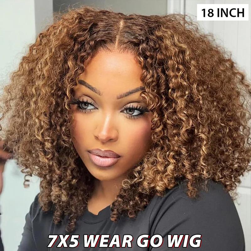 CurlyMe Wear Go Glueless Kinky Curly P4/27 Highlight Ombre Color Human Hair Wig 180% Density 7x5 Pre-cut Transparent Lace Front Wig Pre-plucked Natural Hairline Shipping in 24H #SohoChic #TikTokShopFallDealsForYou