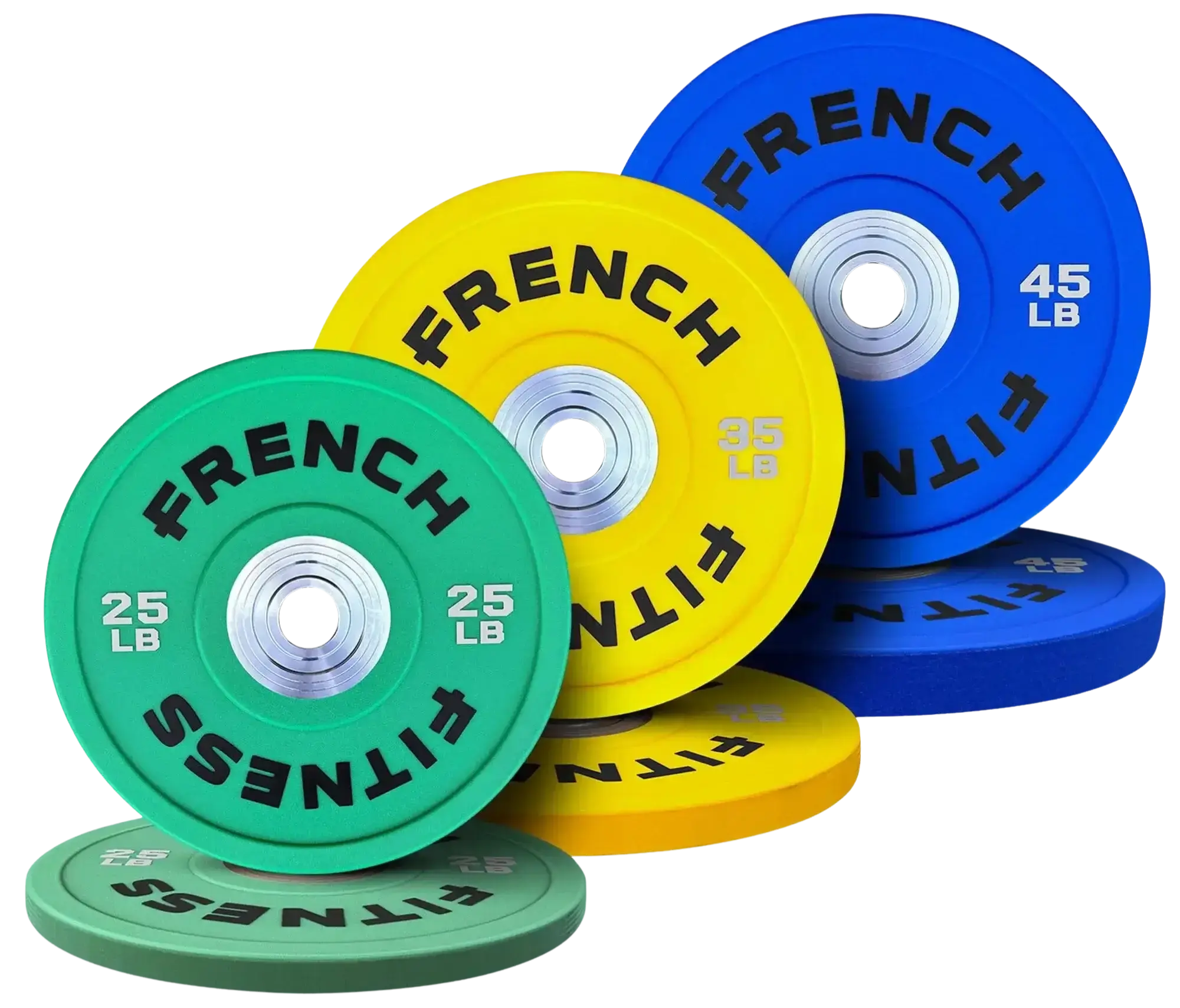 New French Urethane Bumper Plates, 210 lb Vibrant Colored Set for Muscle Strengthening, Resistance Exercise, Workout Ready Weight Lifting & Strength Training, Muscle Strengthening Weight Lifting, Resistance Exercise Weight Lifting