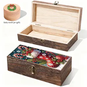 Creative Christmas Theme Diamond Painting Storage Box Set, DIY Irregular Rhinestone Wooden Organizer, Retro Metal Lock, Multifunctional Decorative Box