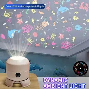LED Ocean Projector Light, 360° Rotating Dynamic Night Light, USB Powered Ambient Lamp, Decorative Lighting for Game,Living Room