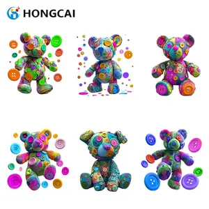 Creative Bear Button Heat Transfer Vinyl Stickers Set, Colorful DIY Clothing Decorations, Easy Peel & Iron, Durable Print Design