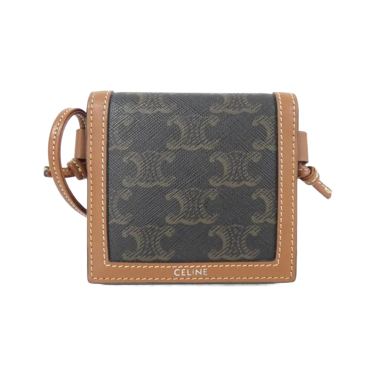 Pre-owned Celine Calfskin Small Leather Goods Triomphe Canvas Calf Shoulder Wallet