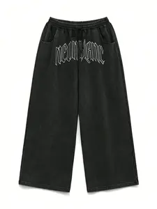 Unisex Letter Print Cotton Pants, Zipper Leg Design, Street Style Fitted Trousers, Casual Streetwear Trousers, Ideal for Casual Daily Wear & All Seasons