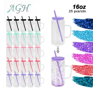 25pcs 16oz Double-Walled Glass Cups Mug Jar with Predrilled Hole Plug Sublimation Glass Tumbler Cups with Lid for Glitter DIY UV DTF Wraps