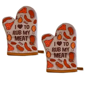 I Love to Rub My Meat Funny Baking Grilling BBQ Graphic Novelty Kitchen Glove Funny Graphic Kitchenware Bakeware Funny Food  Novelty Cookware Grey