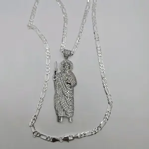 SAINT JUDE/SAN JUDAS  figaro chain 24"inches necklace multi-stones pendant SILVER-PLATED 3"inches