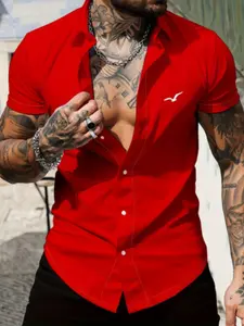 Men's Classic Hawaiian Vacation Print Casual Short Sleeve Fitted Shirt, Button Details, Suitable for Spring/autumn, Stylish Summer Wear