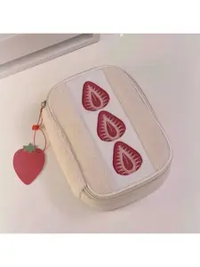 Large-capacity pencil case for students, new plush embroidered strawberry pencil bag, high-appearance cosmetic bag storage