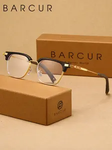 BARCUR Exquisite And Luxurious Square Half Frame Stainless Steel Anti Blue Light Glasses High Quality Eyeglasses Reduce Blue Light When Using Electronic Devices, Making Them A Great Christmas Gift